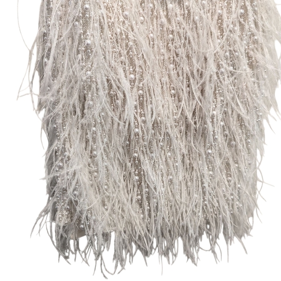 NWT Nadine Merabi Carrie Ivory White Beaded Feather Cocktail Dress Size 8/M - Picture 5 of 16